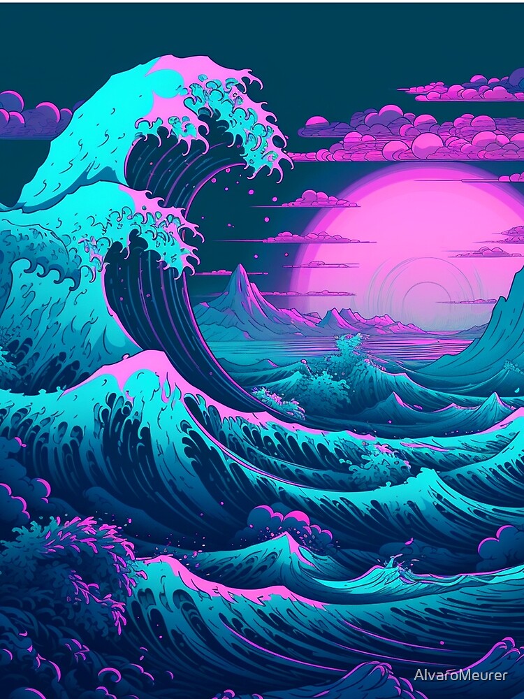 Vaporwave Aesthetic Great Wave Off Kanagawa Vertical Art 90's by AlvaroMeurer T-Shirts, Hoodie, Sweatshirt (Image 2)
