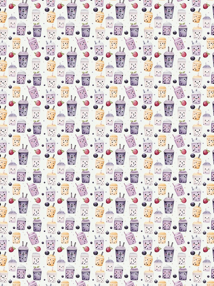 Kawaii Bubble Tea Pattern - Cute and Trendy Watercolor by Dewdrop & Fern T-Shirts, Hoodie, Sweatshirt (Image 2)