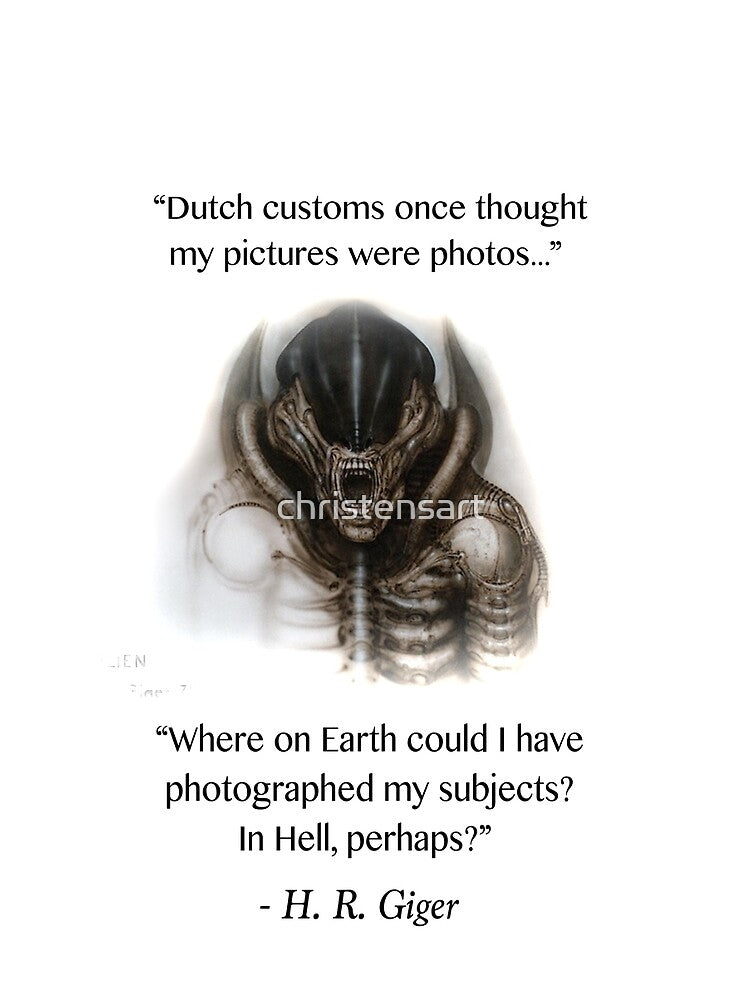 H. R. Giger Quote w/ '78 Alien Drawing (white background only) by christensart T-Shirts, Hoodie, Sweatshirt (Image 2)