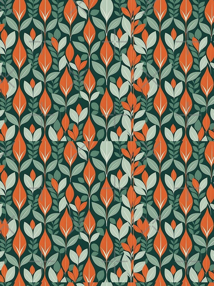 Retro Mid Century Modern Botanical Leaves Orange, Green by Prints and Lifestyle T-Shirts, Hoodie, Sweatshirt (Image 2)