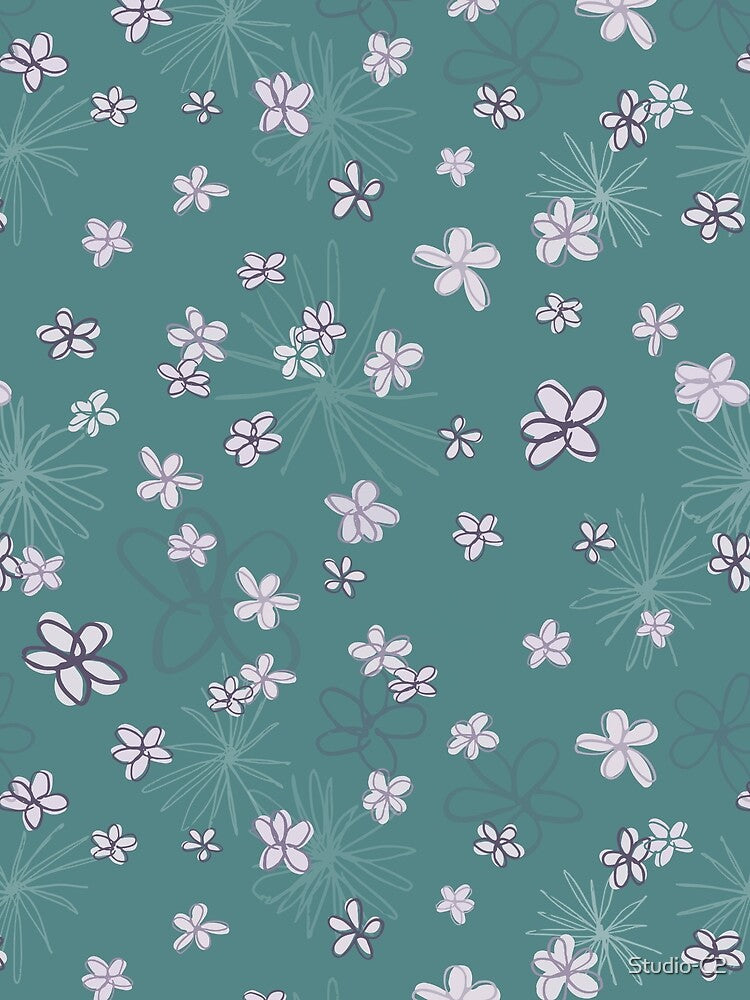 Floral Doodle Pattern Green & Purple by Studio-C2 T-Shirts, Hoodie, Sweatshirt | BlankRebels.com (Image 2)