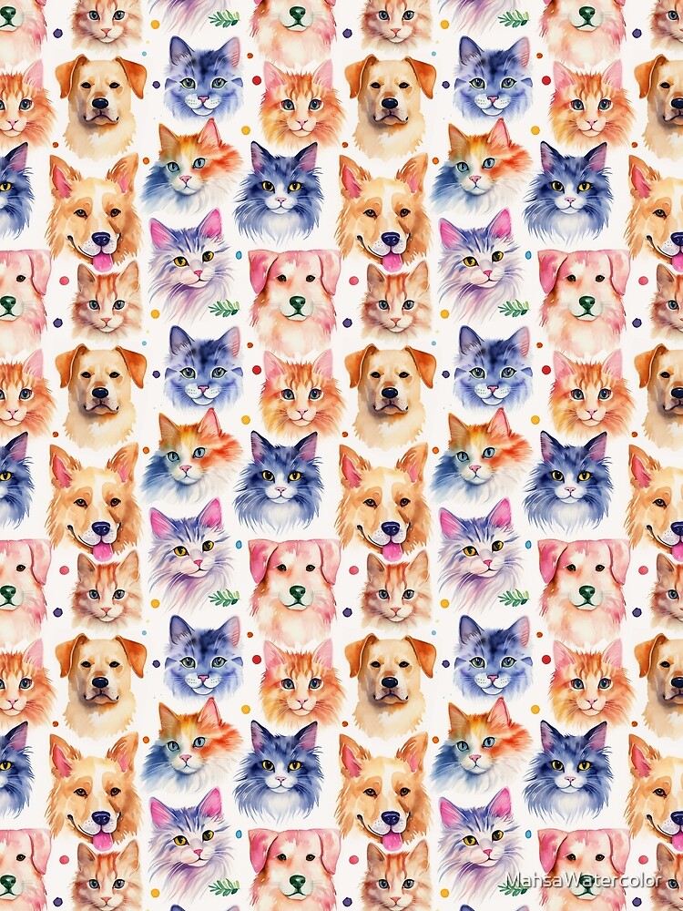 Cats & Dogs Seamless pattern- Watercolor Pattern by MahsaWatercolor T-Shirts, Hoodie, Sweatshirt | BlankRebels.com (Image 2)
