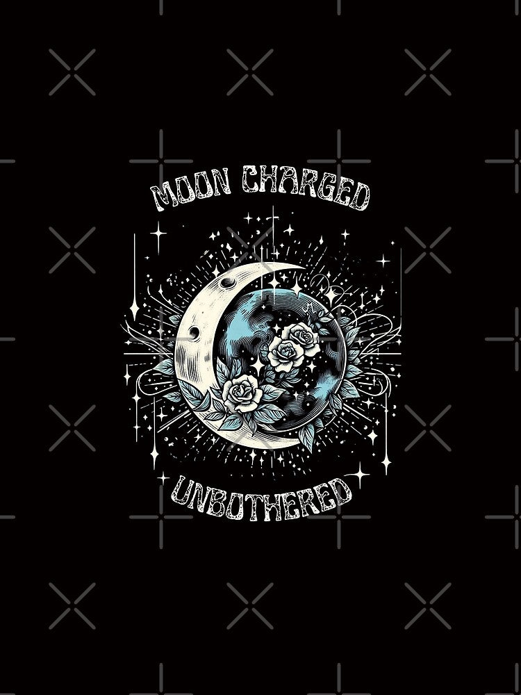 Moon Charged, Unbothered – Celestial Floral Design with Crescent Moon & Stars by ByElise T-Shirts, Hoodie,... (Image 2)