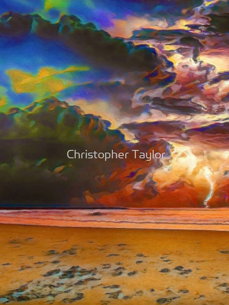 Rage Over The Ocean | Storm Beach Lightening - Oil Painting by Christopher Taylor T-Shirts, Hoodie, Sweatshirt (Image 2)