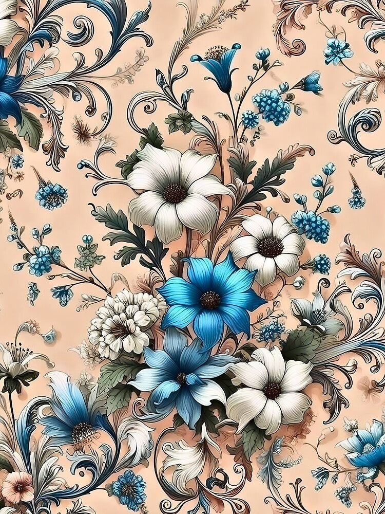 Vintage Blue Floral Pattern with Elegant Botanical Swirls by wpsstudio T-Shirts, Hoodie, Sweatshirt (Image 2)