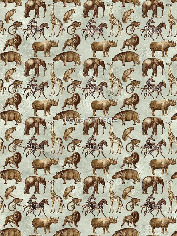 Antique Safari African Animals Pattern Lion Tigers Rhinosaurus by digitalvintage T-Shirts, Hoodie, Sweatshirt (Image 2)
