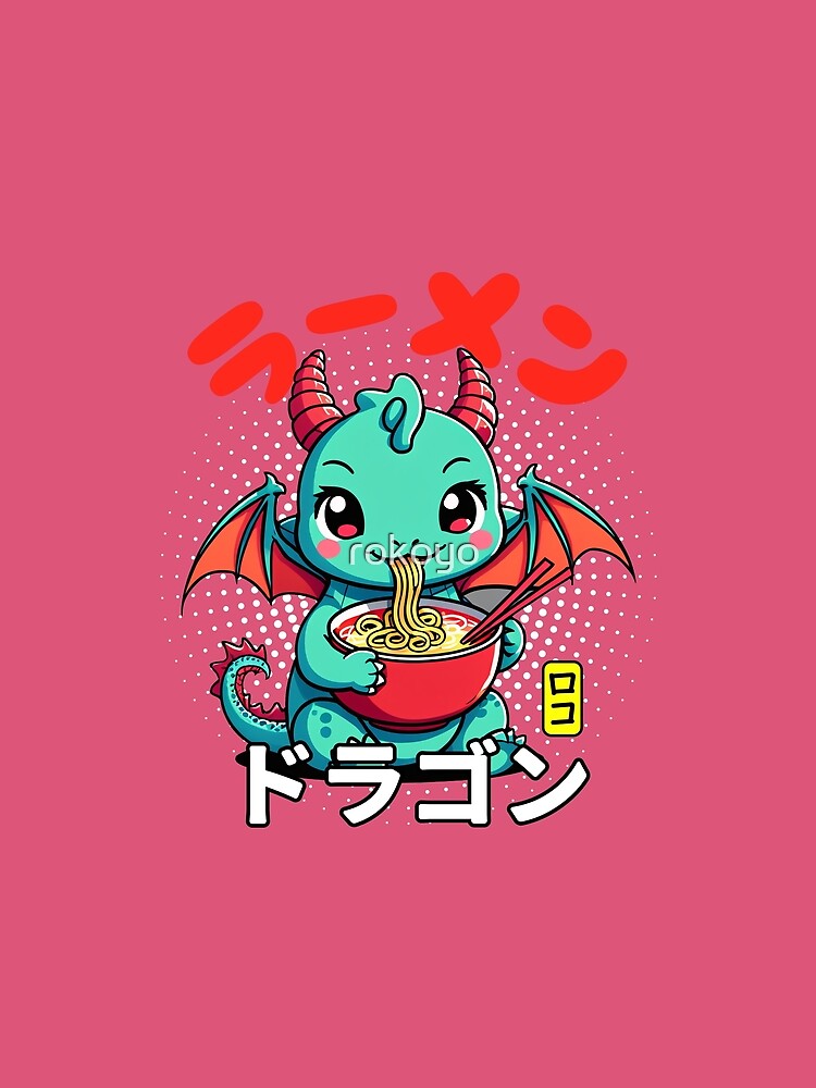Cool Dragon Enjoying Ramen - Japanese Kawaii Design by Rokoyo Prints T-Shirts, Hoodie, Sweatshirt | BlankRebels.com (Image 2)
