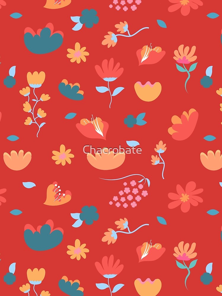 Colorful Doodle Flower Pattern with red background by Chacrobate T-Shirts, Hoodie, Sweatshirt | BlankRebels.com (Image 2)