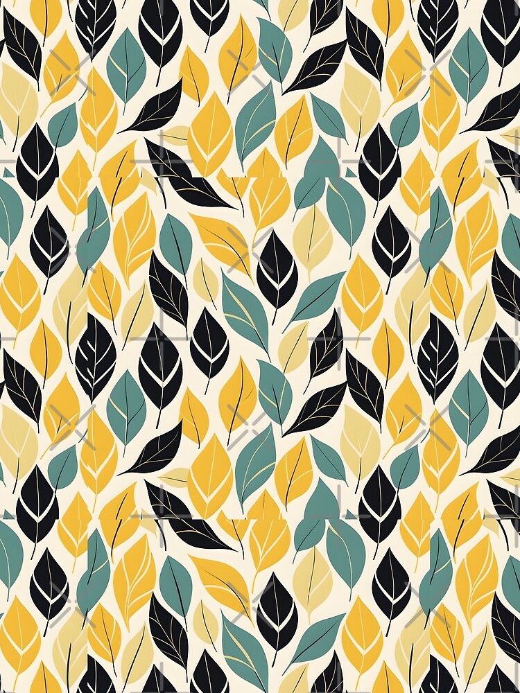 Retro Mid Century Modern Botanical Leaves Yellow, Teal by Prints and Lifestyle T-Shirts, Hoodie, Sweatshirt (Image 2)