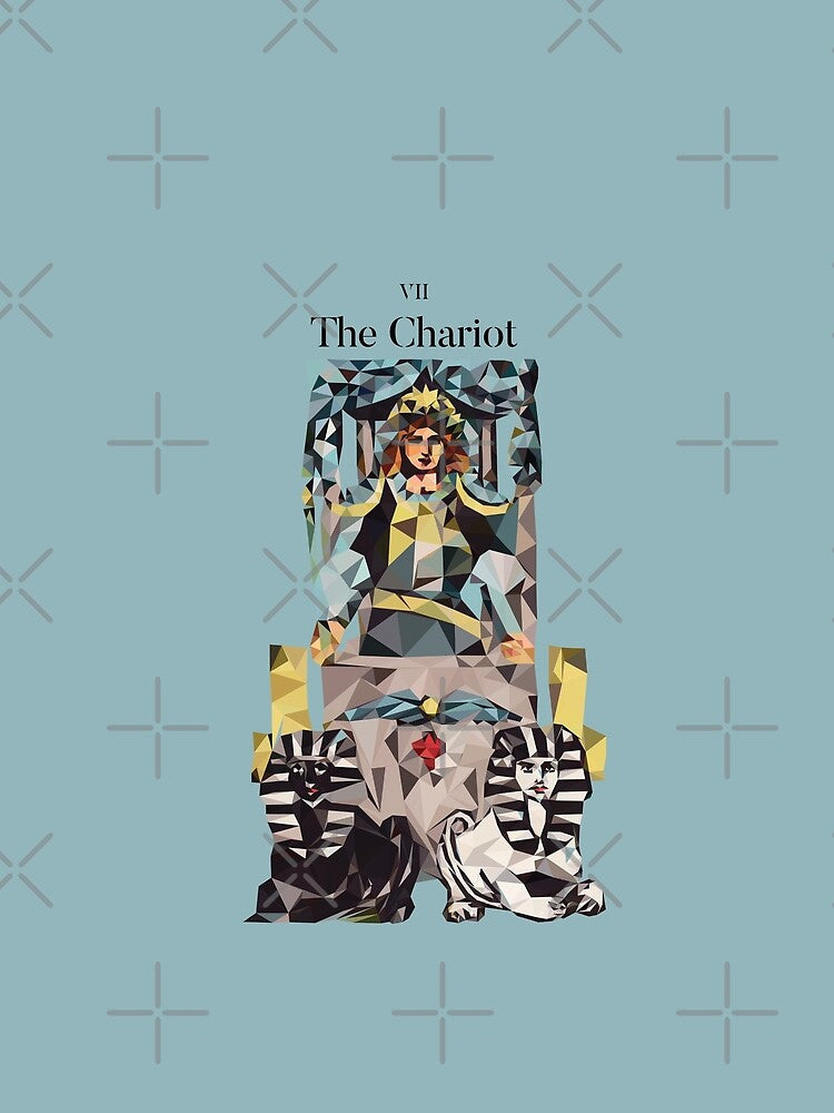 The Chariot Tarot Low Poly Vector Art, Black Text version by felinedreams T-Shirts, Hoodie, Sweatshirt (Image 2)