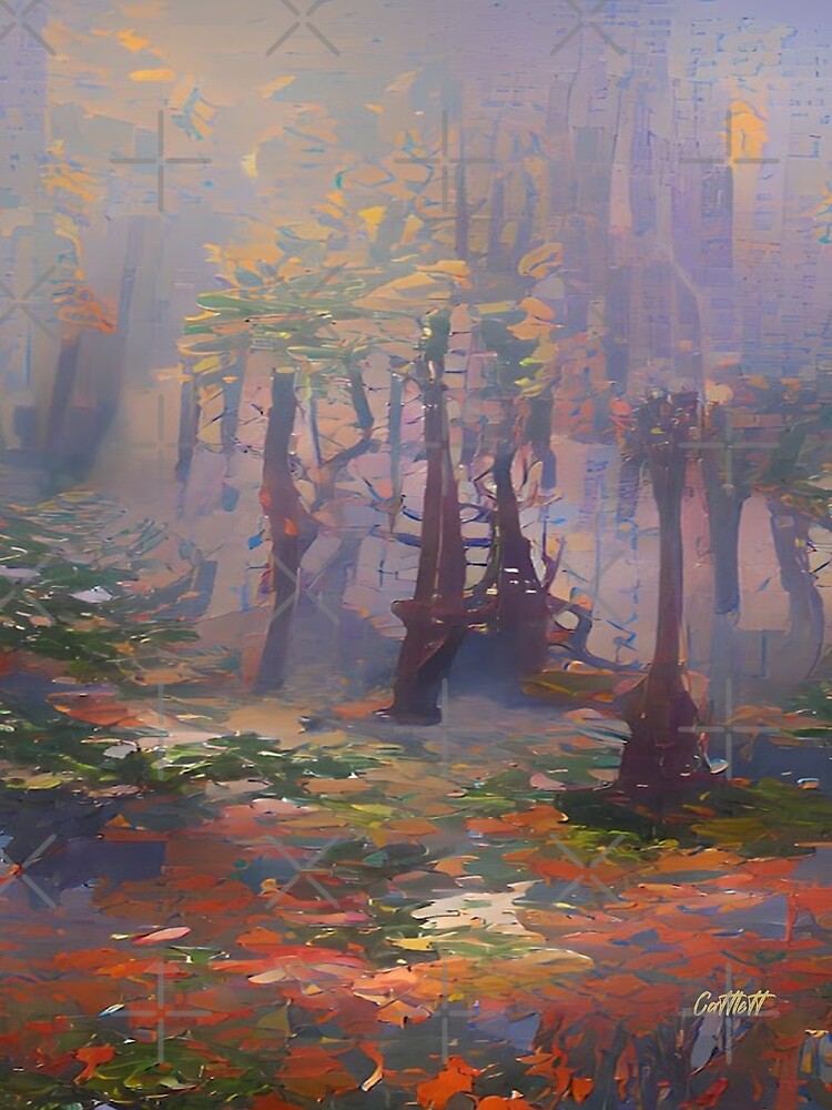 Impressionism - Fog - Forest - Trees - Painting of a Foggy Forest by CattlettArt T-Shirts, Hoodie, Sweatshirt (Image 2)