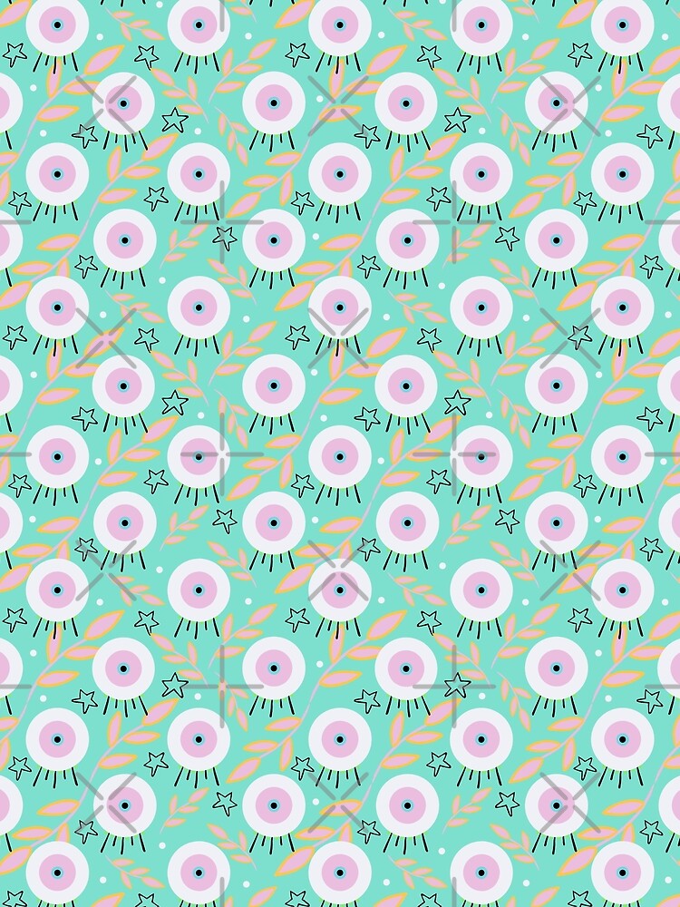 Evil Eye with Leaf and Star Pattern in Mint by kookimoondesign T-Shirts, Hoodie, Sweatshirt | BlankRebels.com (Image 2)