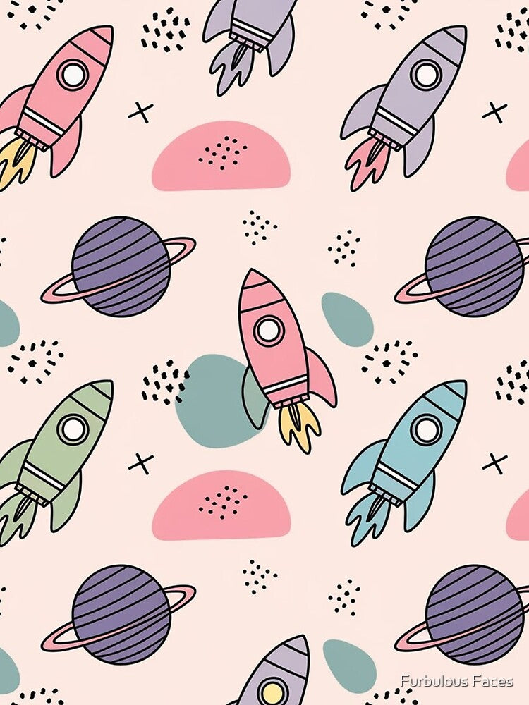 Retro Rocket Space Pattern by Furbulous Faces T-Shirts, Hoodie, Sweatshirt | BlankRebels.com (Image 2)