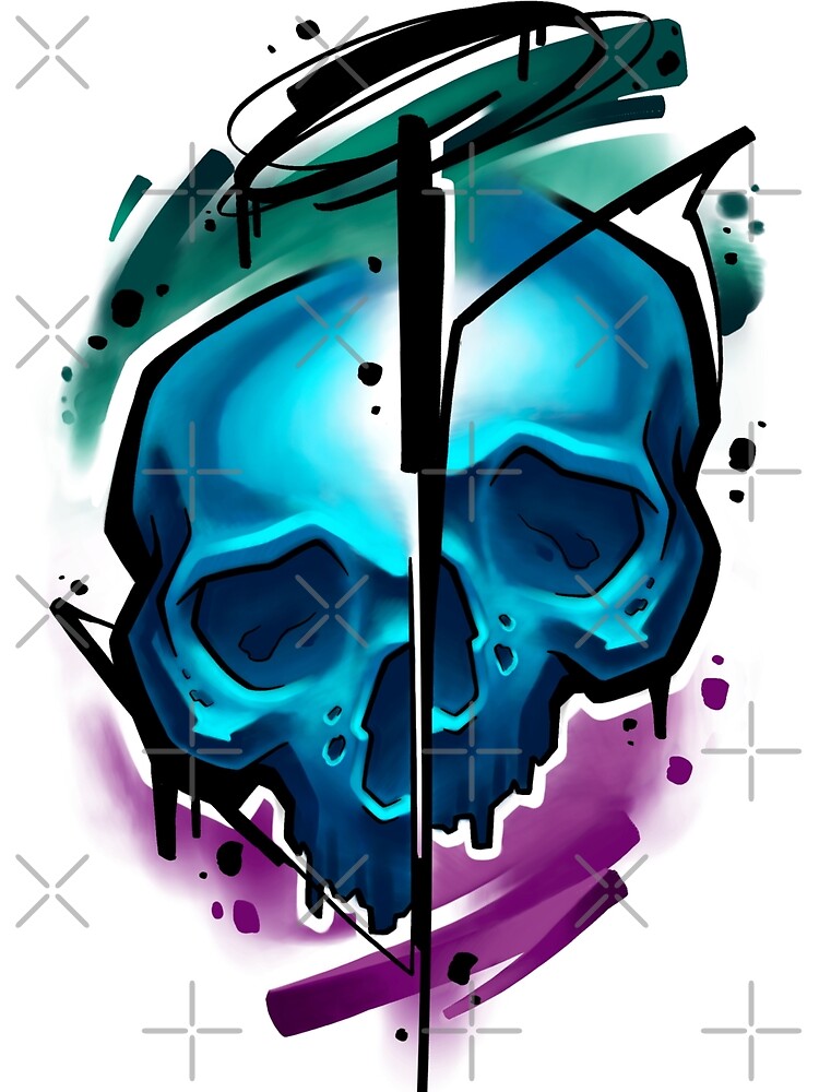 Blue graffiti skull by SirotaInk