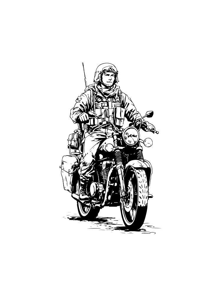 Soldier Riding a Motorcycle | Monochromatic Sketch by TurtleDojo