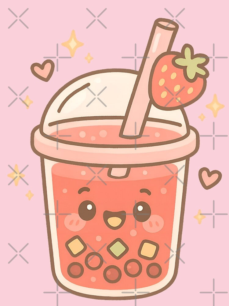 Kawaii Strawberry Fruit Bubble Tea Illustration by PebsPebs T-Shirts, Hoodie, Sweatshirt | BlankRebels.com (Image 2)