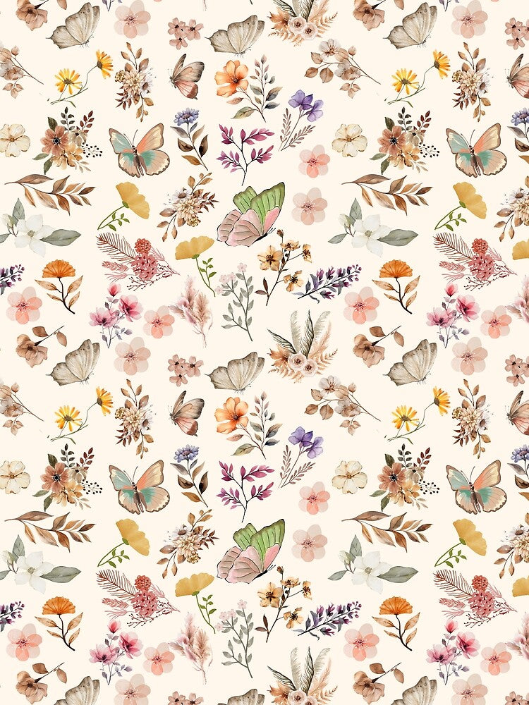 Boho Floral and Butterfly Pattern on Cream by ArtDesignRemix T-Shirts, Hoodie, Sweatshirt | BlankRebels.com (Image 2)