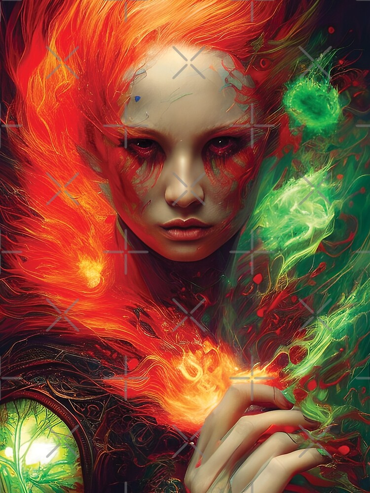 Beautiful Fire Mage | Fantasy Artwork | Pyromancer | Fire Sorceress | Abstract Painting by Eh Plus Designs... (Image 2)