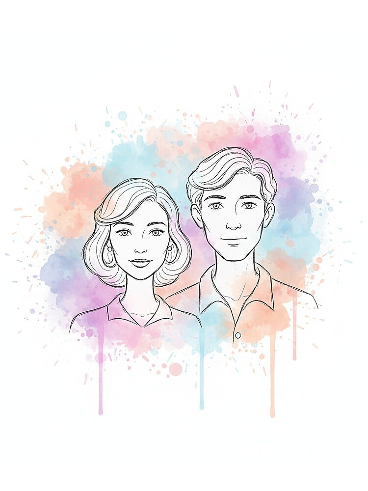 "Minimalist Couple Portrait with Watercolor - Modern Style Sketch" by VisualRotaStudio T-Shirts, Hoodie, Sweatshirt (Image 2)