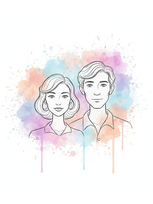 "Minimalist Couple Portrait with Watercolor - Modern Style Sketch" by VisualRotaStudio T-Shirts, Hoodie, Sweatshirt (Image 2)