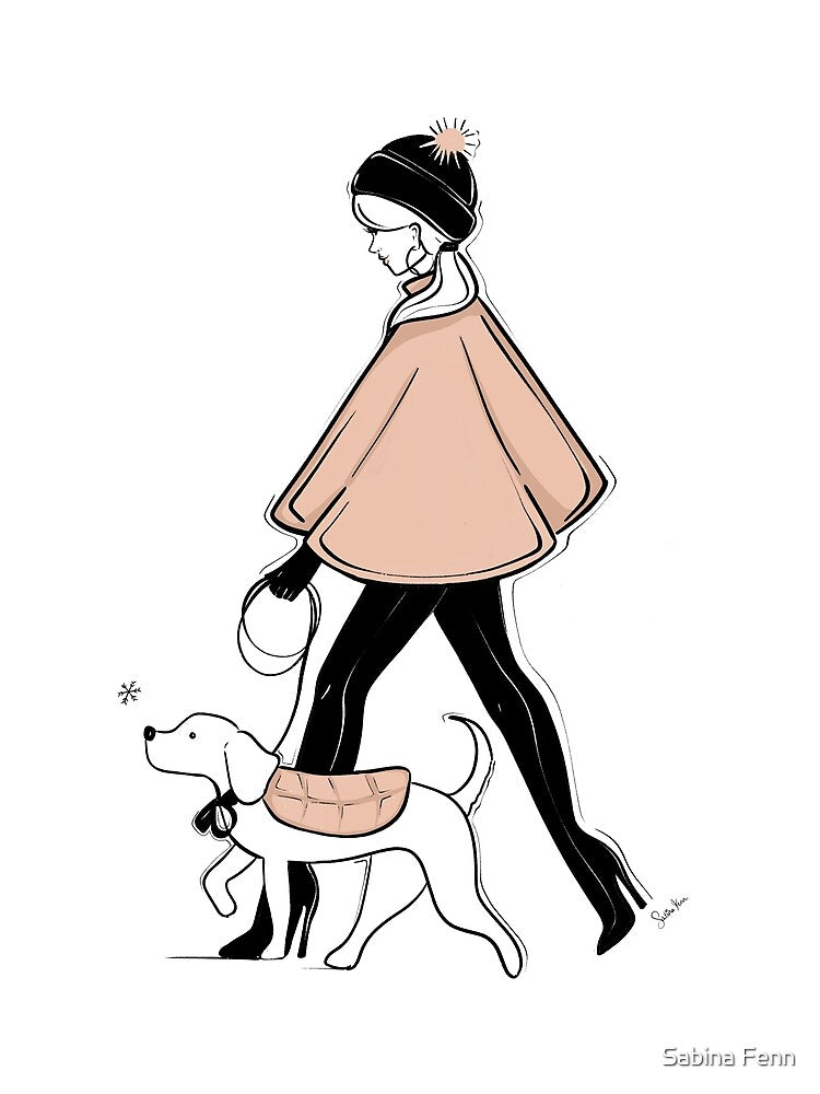 Walking the Pup in the Late Fall Fashion Illustration by Sabina Fenn