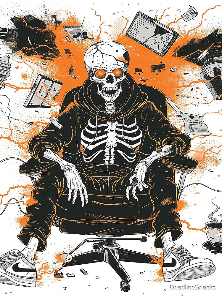 Overclocked & Out of Coffee – Chaos Chair Skeleton Art by DeadlineSnacks T-Shirts, Hoodie, Sweatshirt (Image 2)
