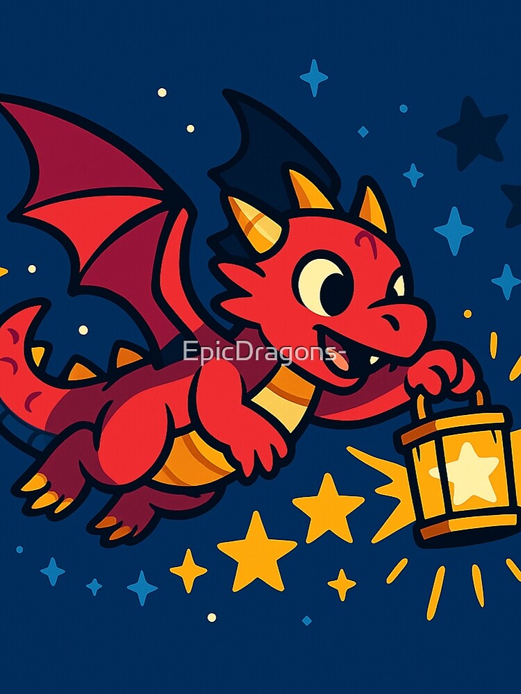 Tiny Dragon Lighting the Stars – Colorful Cartoon Fantasy Dragon Art by EpicDragons- T-Shirts, Hoodie, Sweatshirt (Image 2)