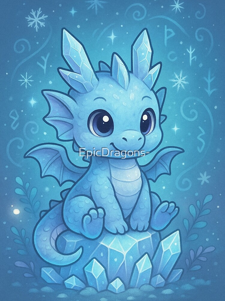 Crystal Ice Hatchling – Cute Frost Dragon Fantasy Art by EpicDragons- T-Shirts, Hoodie, Sweatshirt (Image 2)