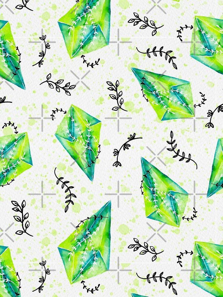 Green Precious Healing Crystals With Botanical Watercolor Pattern by Farissa Designs T-Shirts, Hoodie, Sweatshirt (Image 2)
