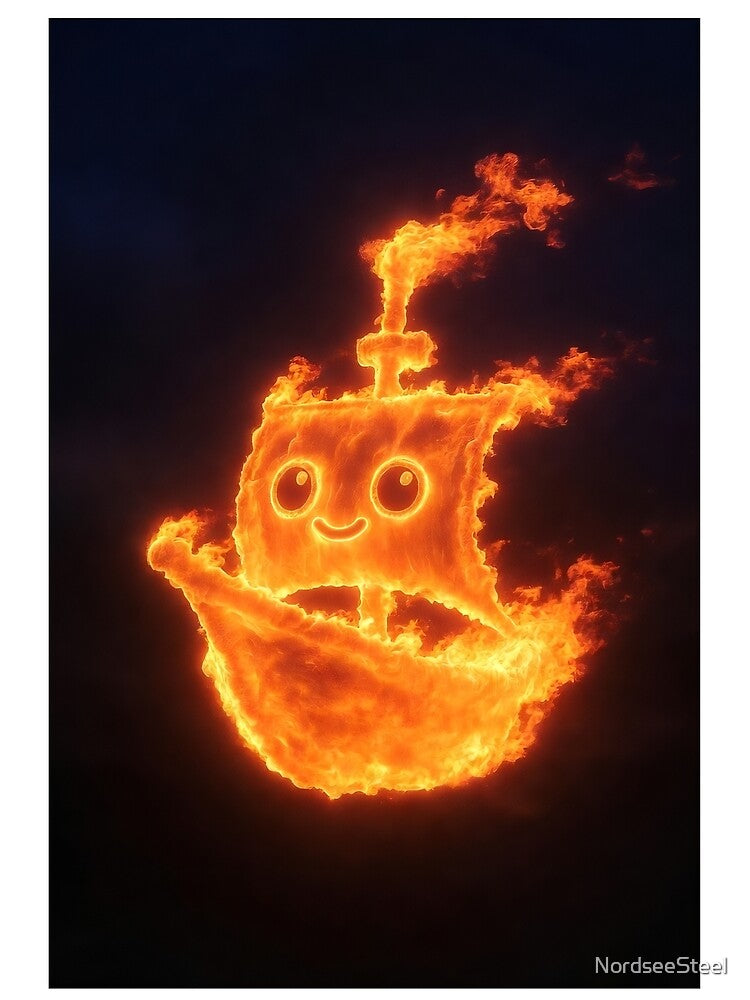 Kawaii Fire Ship – Cute Burning Flame Boat T-Shirts, Hoodie, Sweatshirt