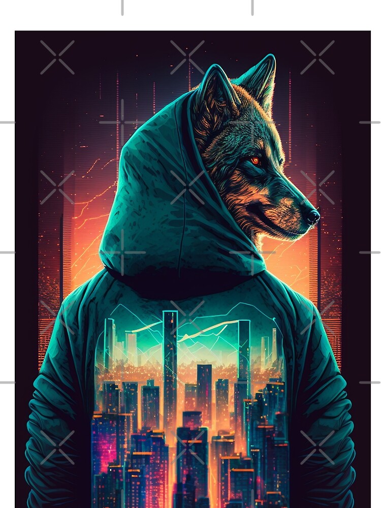 Graphic T-shirt Retro wolf in a hoodie in a retro city scape by gerry Barnaby Sweatshirt | BlankRebels.com (Image 2)