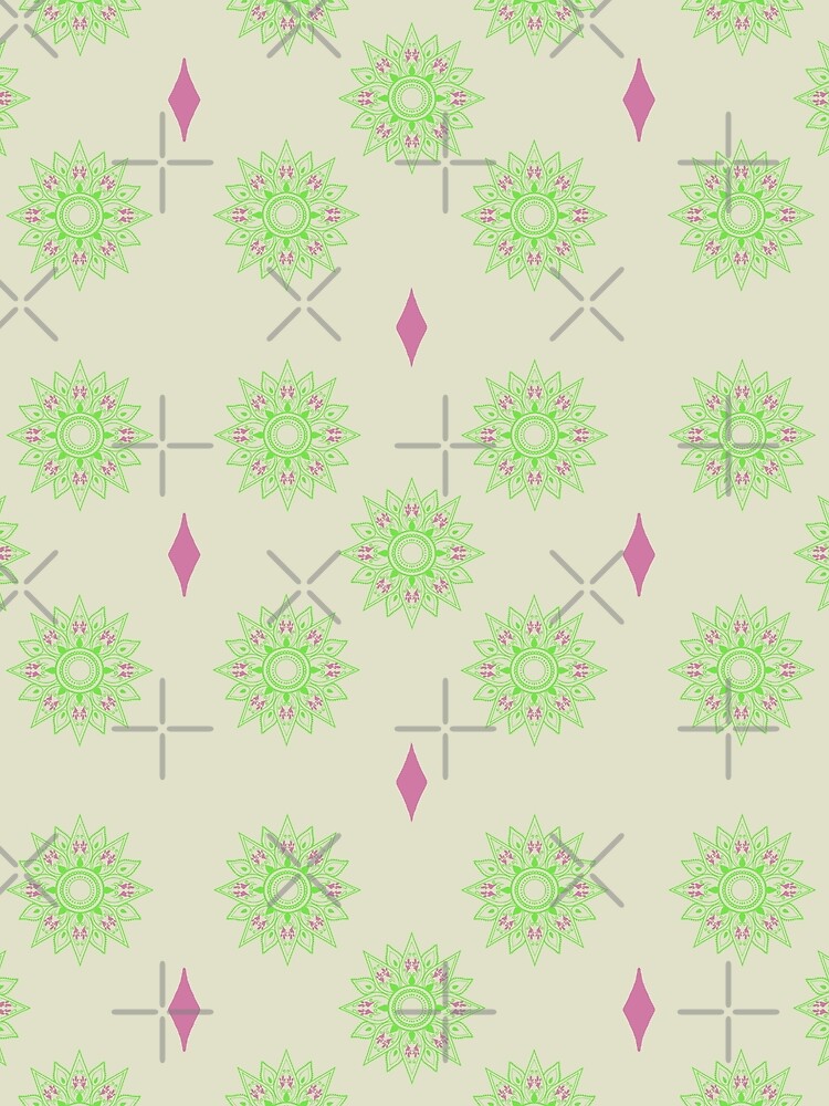 Flower patterns green on beige by Chaoticzarts