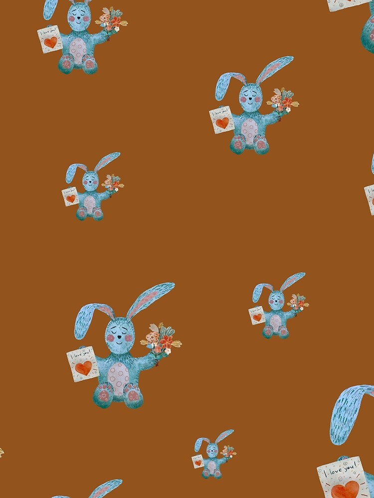 Rabbit blue flower bouquet flat pattern watercolor brown by Yana Mustafina | Boho Soulful Designs T-Shirts,... (Image 2)