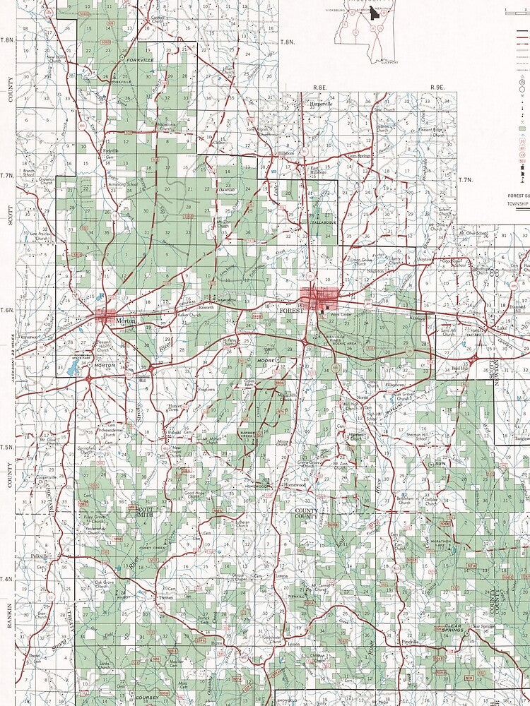 Old Bienville National Forest Map (1964) Vintage Mississippi Woodlands Reserve Atlas by BravuraMedia T-Shirts,... (Image 2)