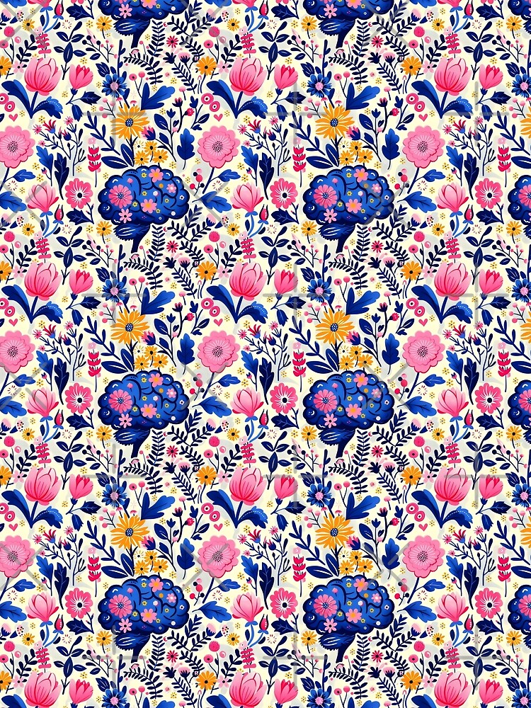 Whimsical Floral and Brain Pattern on Light Background by VoyteksDesigns T-Shirts, Hoodie, Sweatshirt (Image 2)