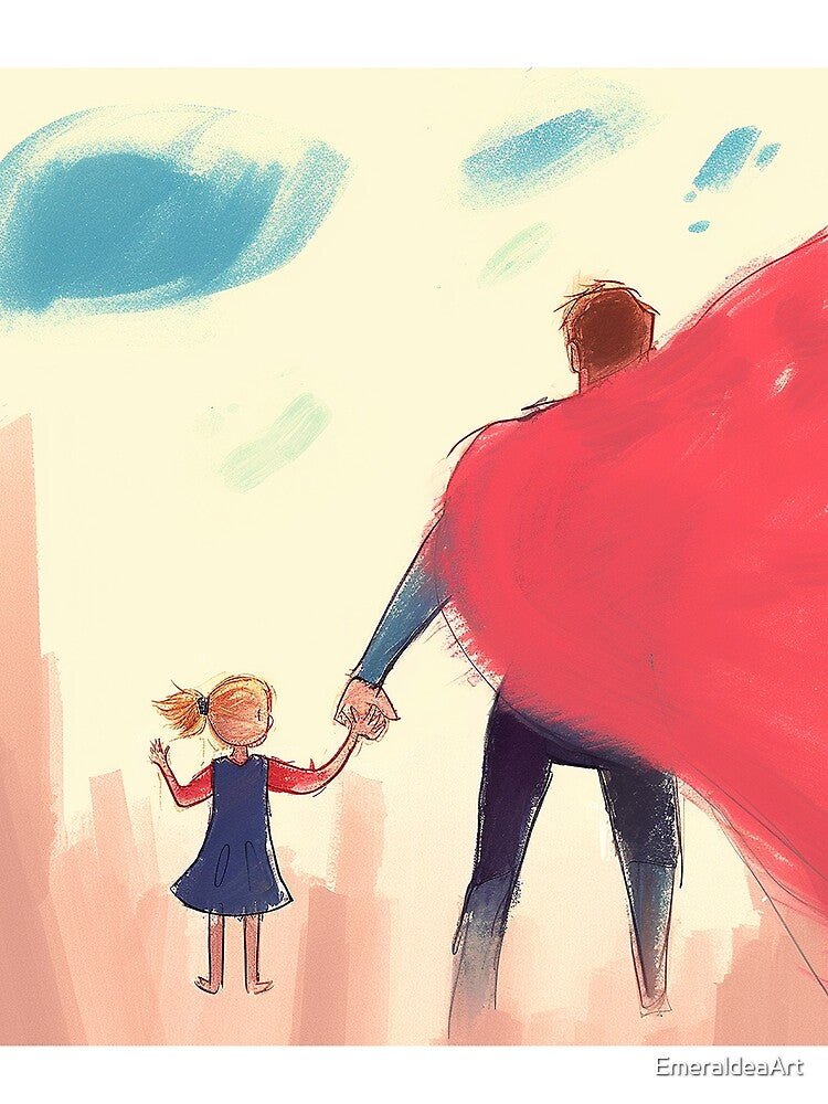 Daddy is my superhero, children illustration by EmeraldeaArt