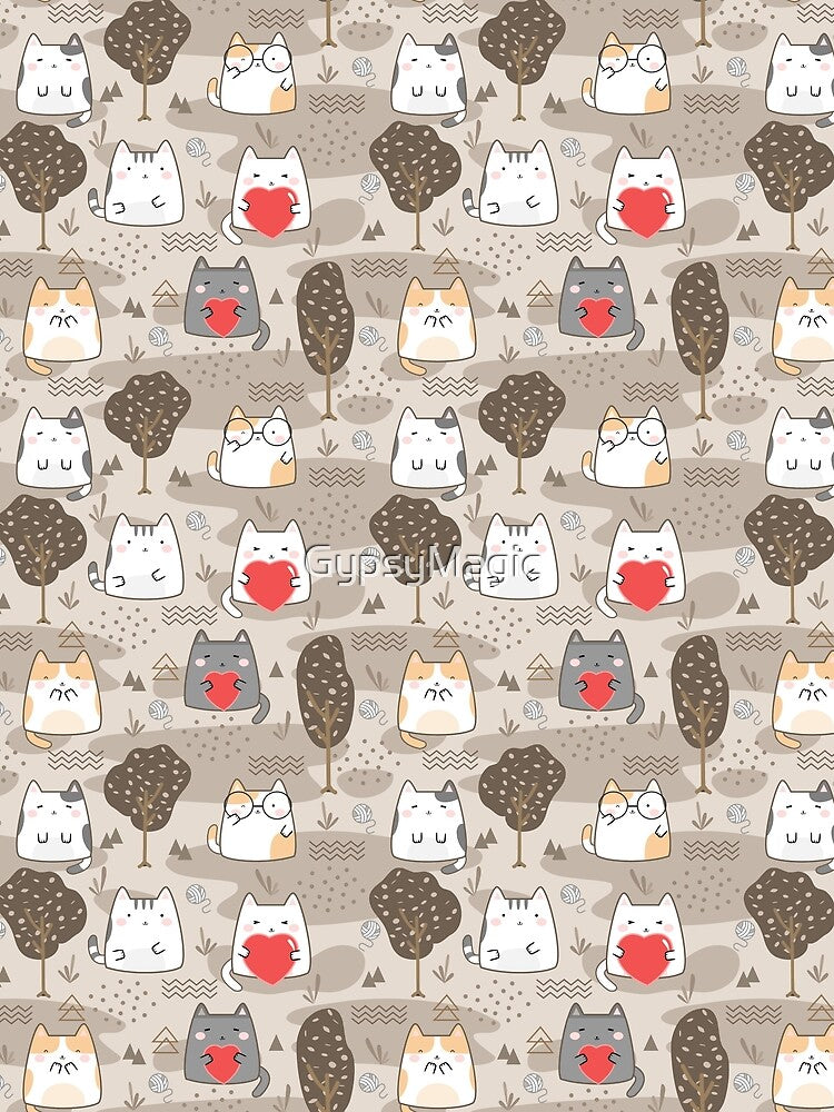 Kawaii Cute Cat Pattern, Kawaii Kitties Wearing Eyeglasses and Holding Red Hearts to Show Some Love by... (Image 2)
