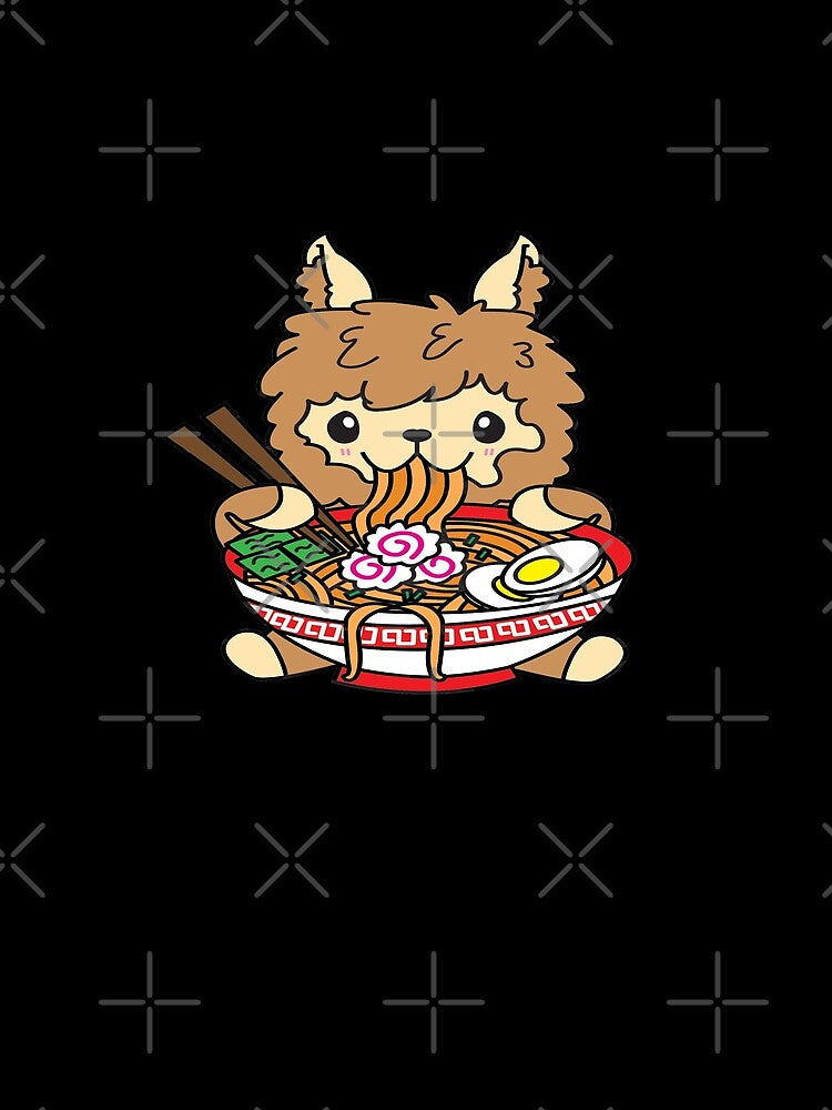 Brown Llama Eating Ramen Cute Kawaii Noodles by YueHeng Creates ⭐⭐⭐⭐⭐ T-Shirts, Hoodie, Sweatshirt (Image 2)