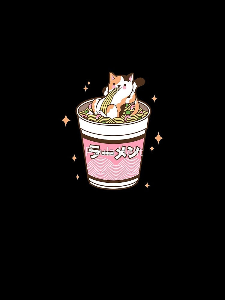 Copy of Kawaii Cat Eating Ramen Noodles Japanese Food Anime by Paula Helit T-Shirts, Hoodie, Sweatshirt (Image 2)