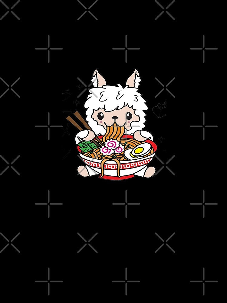 White Llama Eating Ramen Cute Kawaii Noodles by YueHeng Creates ⭐⭐⭐⭐⭐ T-Shirts, Hoodie, Sweatshirt (Image 2)