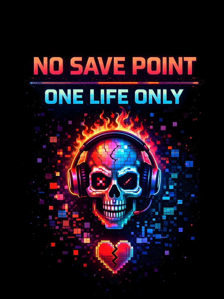 No Save Point – One Life Only Neon Gamer Skull Design by SoulenCify T-Shirts, Hoodie, Sweatshirt | BlankRebels.com (Image 2)