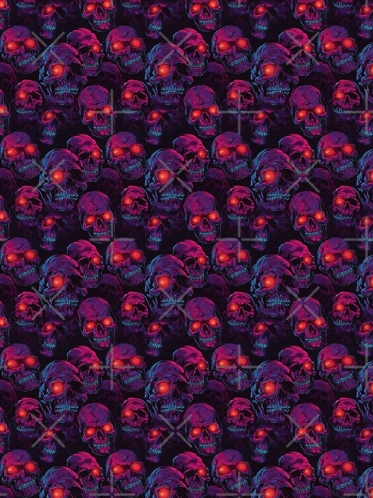 Dark Seamless Pattern of Skulls With Glowing Red Eye by CreatureHouse95 T-Shirts, Hoodie, Sweatshirt (Image 2)
