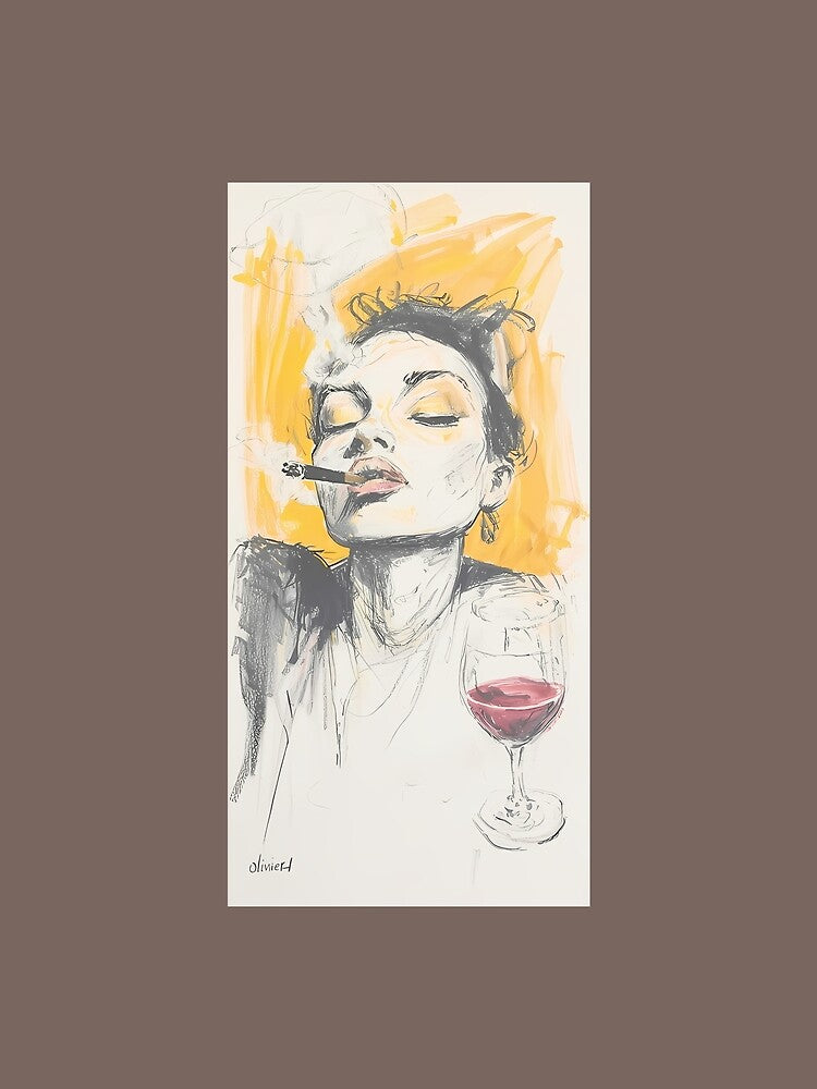 Woman with Wine and Cigarette Sketch Art by AmberxlTees T-Shirts, Hoodie, Sweatshirt | BlankRebels.com (Image 2)