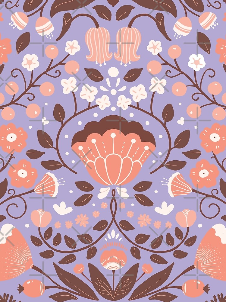 Dark purple and orange floral symmetrical illustration by Floral patterns and cute characters T-Shirts, Hoodie,... (Image 2)