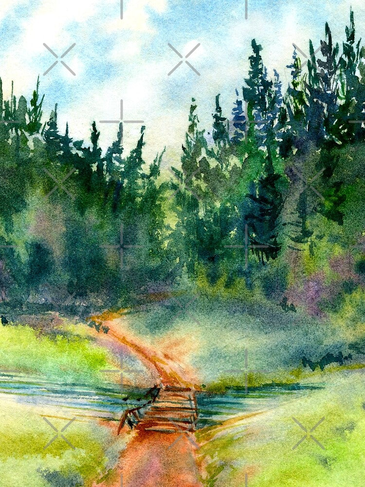 Path In The Pine Forest, Watercolor Landscape Painting by DaisyPaints T-Shirts, Hoodie, Sweatshirt (Image 2)