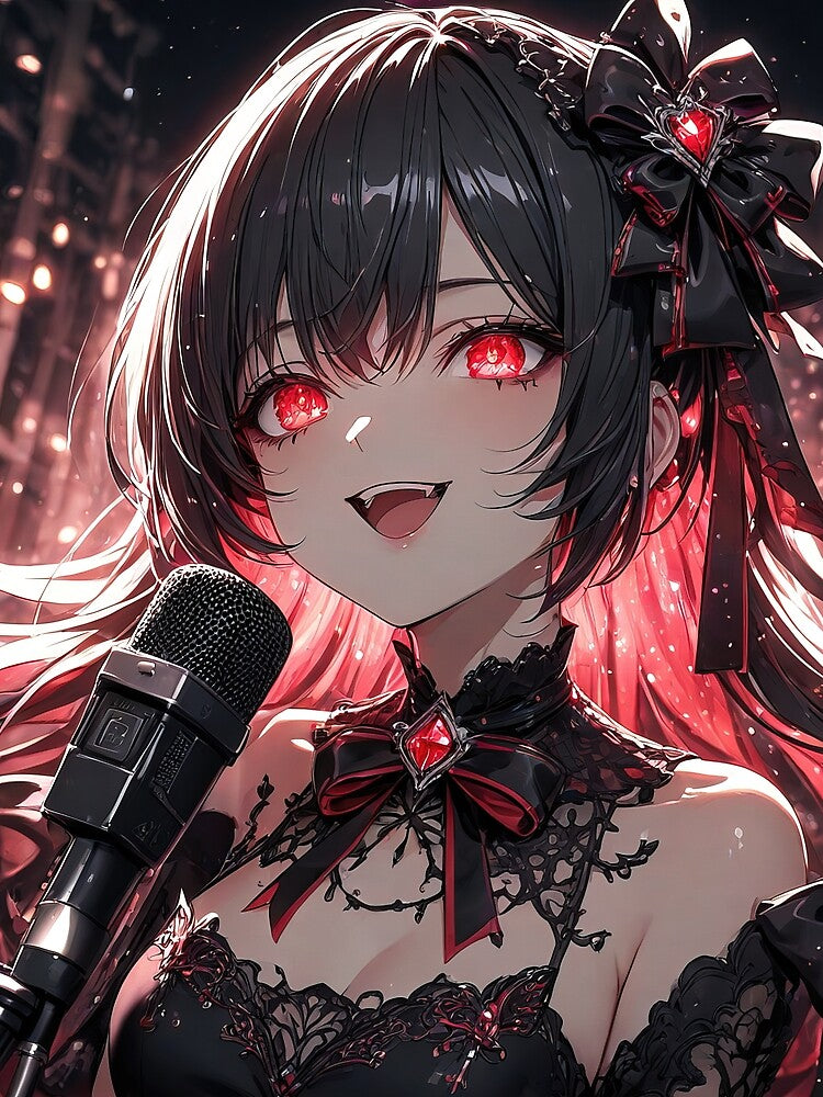 Manga Evil Girl with red eyes singing by TheArtistOf2022