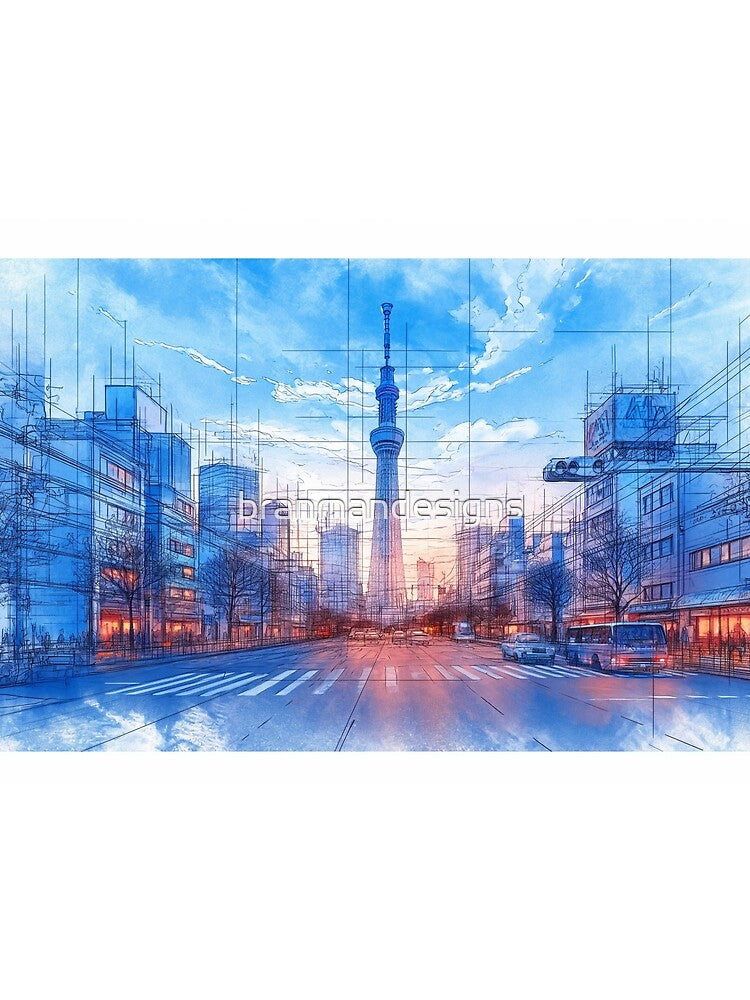 Tokyo Sunrise Sky Tree Sketch by branmandesigns T-Shirts, Hoodie, Sweatshirt | BlankRebels.com (Image 2)