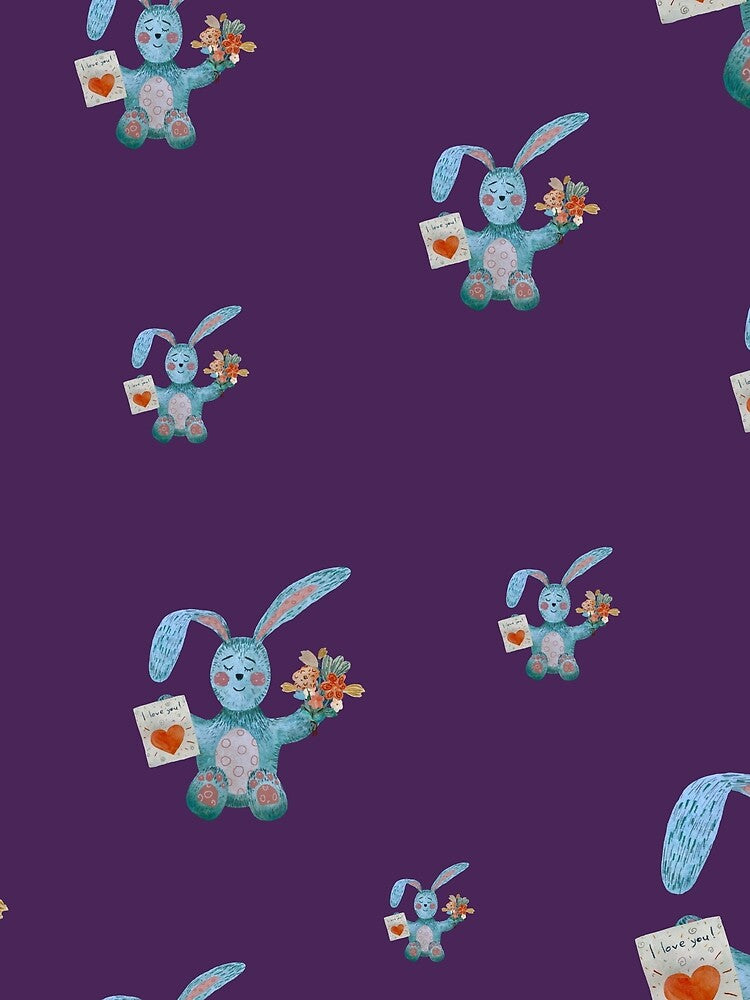 Rabbit blue flower bouquet flat pattern watercolor violet by Yana Mustafina | Boho Soulful Designs T-Shirts,... (Image 2)