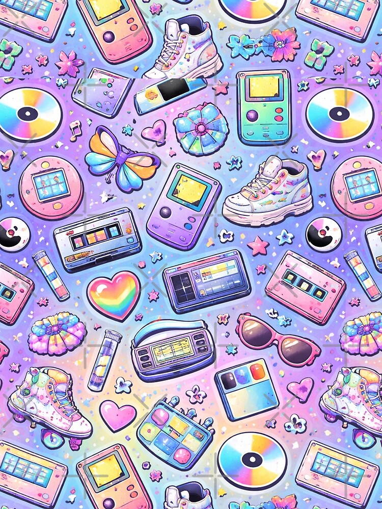 90s Retro Nostalgia Pattern AI – Pastel Y2K Icons Seamless Design by Cleora Art T-Shirts, Hoodie, Sweatshirt (Image 2)