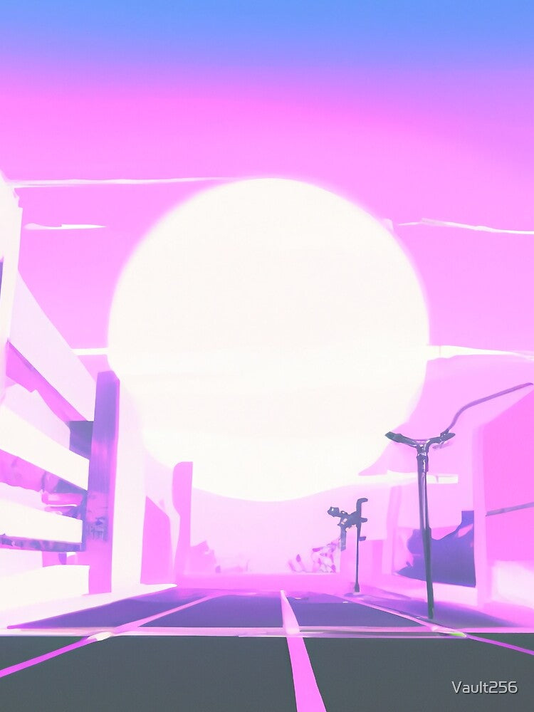 Easy Breezy Vaporwave Street City Sunset - AI Generated Art by Vault256 T-Shirts, Hoodie, Sweatshirt (Image 2)